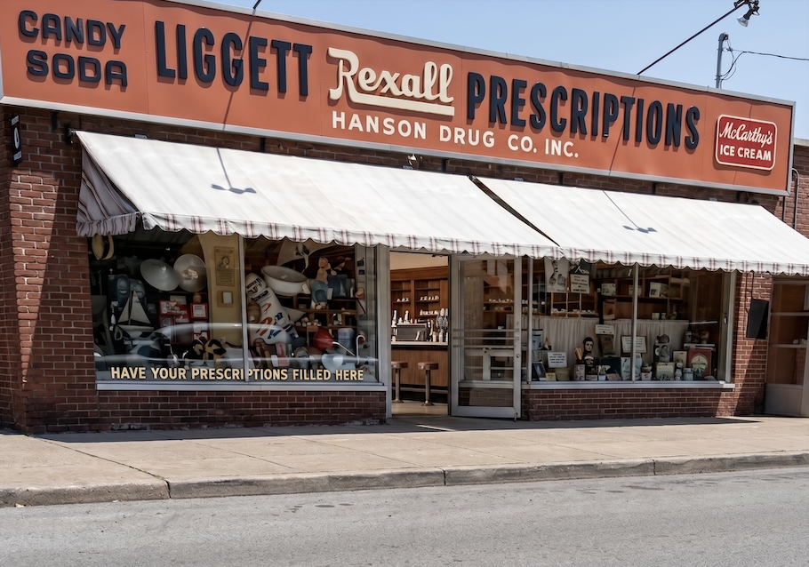 Hanson Drug Co. storefront, circa 1950s